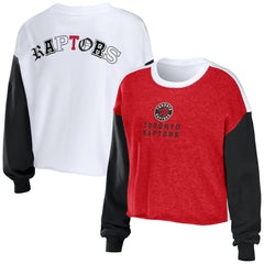 Heather Red Toronto Raptors WEAR by Erin Andrews Women's Mixed Letter Cropped Pullover Sweatshirt | NBA
