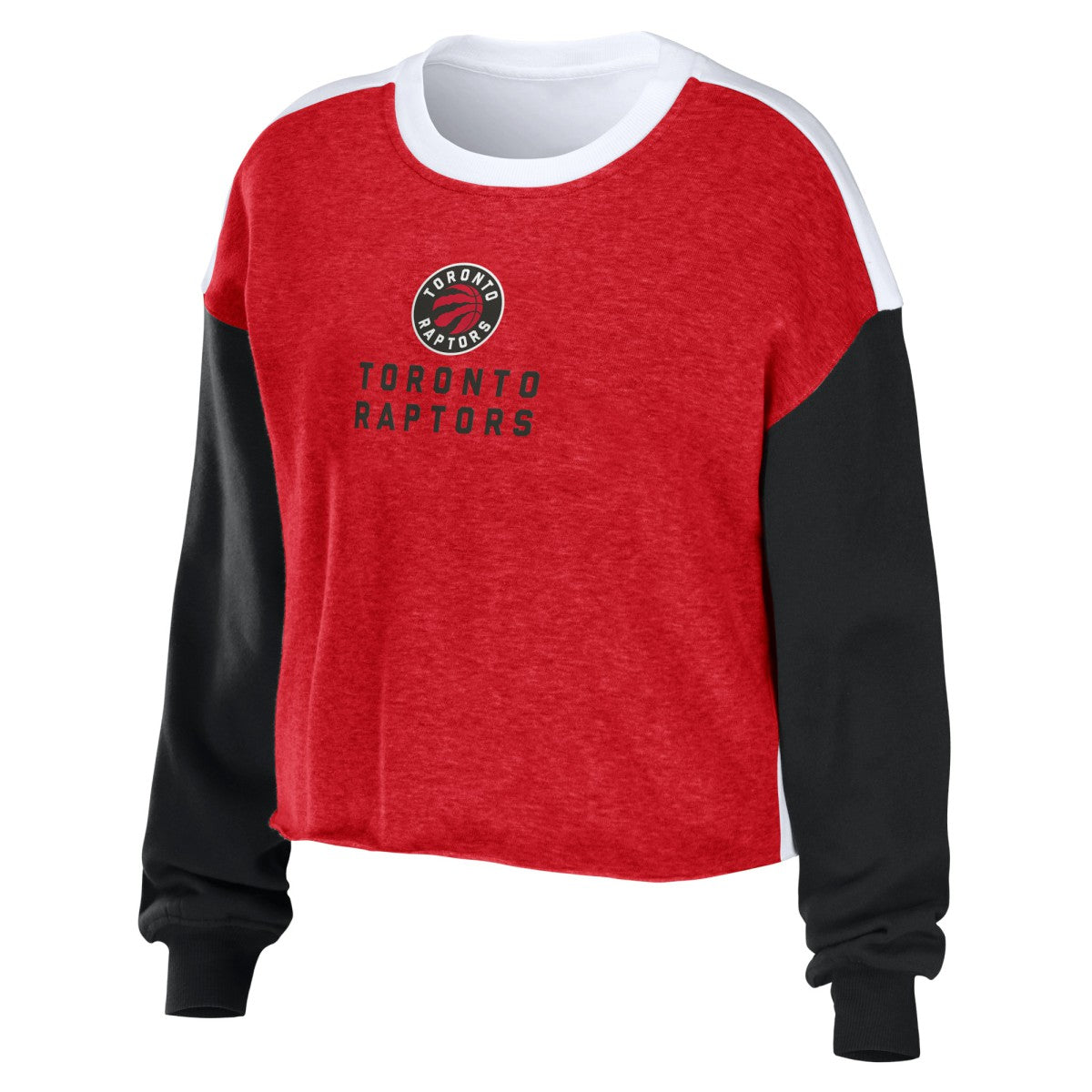 Heather Red Toronto Raptors WEAR by Erin Andrews Women's Mixed Letter Cropped Pullover Sweatshirt | NBA