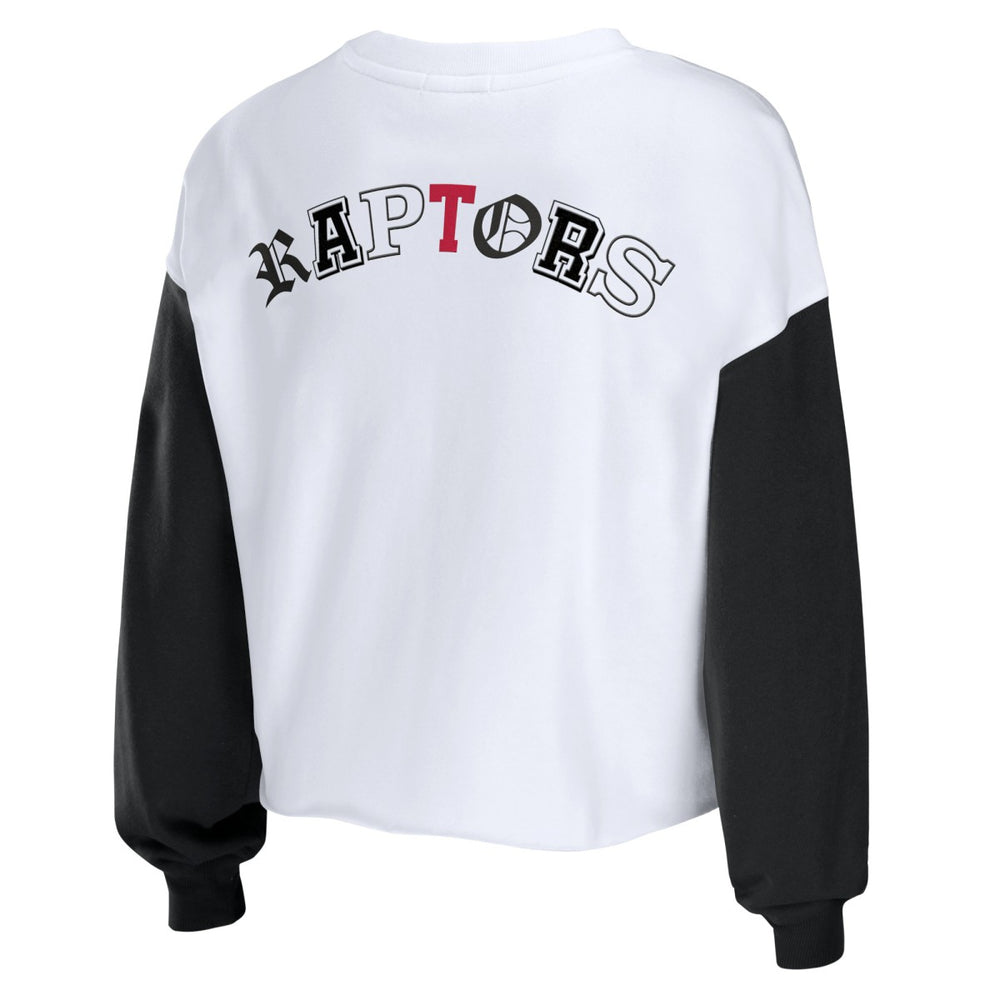Heather Red Toronto Raptors WEAR by Erin Andrews Women's Mixed Letter Cropped Pullover Sweatshirt | NBA