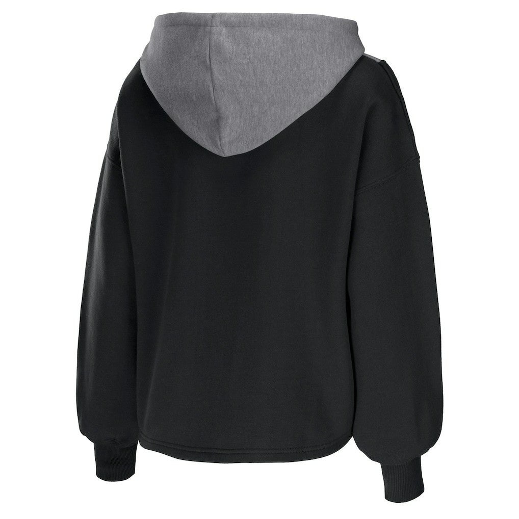 Black Brooklyn Nets WEAR by Erin Andrews Women's Pieced Quarter-Zip Hoodie Jacket | NBA