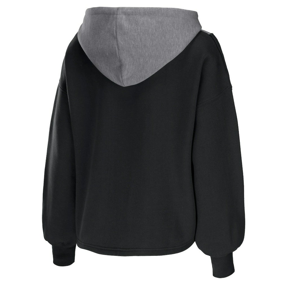 Black Brooklyn Nets WEAR by Erin Andrews Women's Pieced Quarter-Zip Hoodie Jacket | NBA