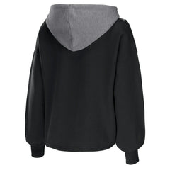 Black Brooklyn Nets WEAR by Erin Andrews Women's Pieced Quarter-Zip Hoodie Jacket | NBA