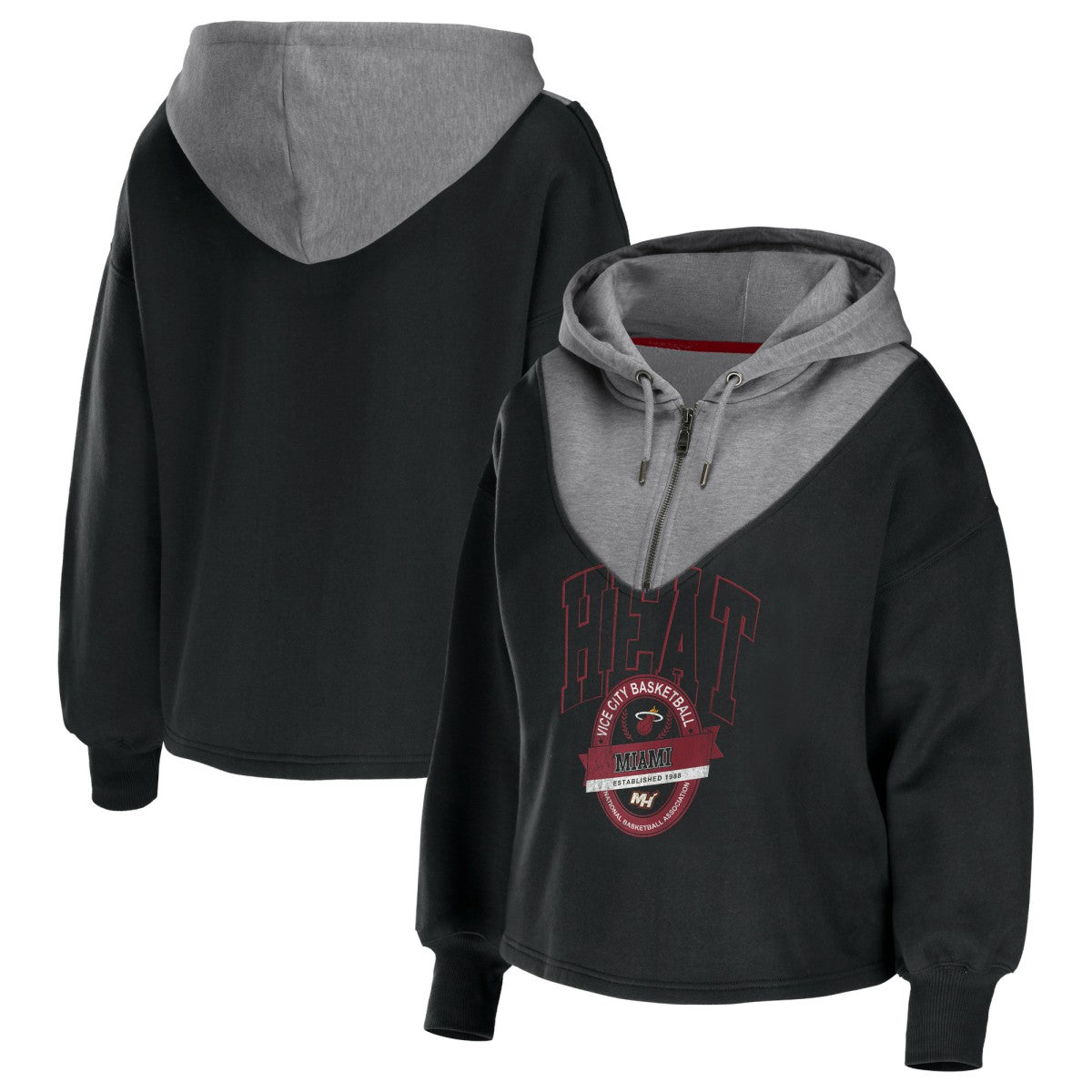 Black Miami Heat WEAR by Erin Andrews Women's Pieced Quarter-Zip Hoodie Jacket | NBA