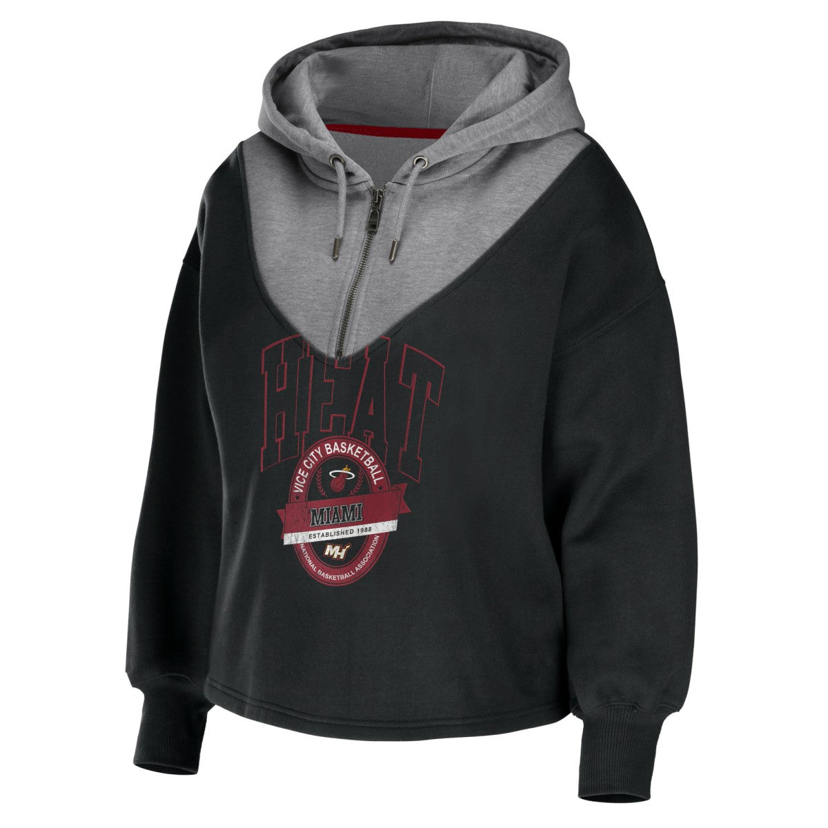 Black Miami Heat WEAR by Erin Andrews Women's Pieced Quarter-Zip Hoodie Jacket | NBA