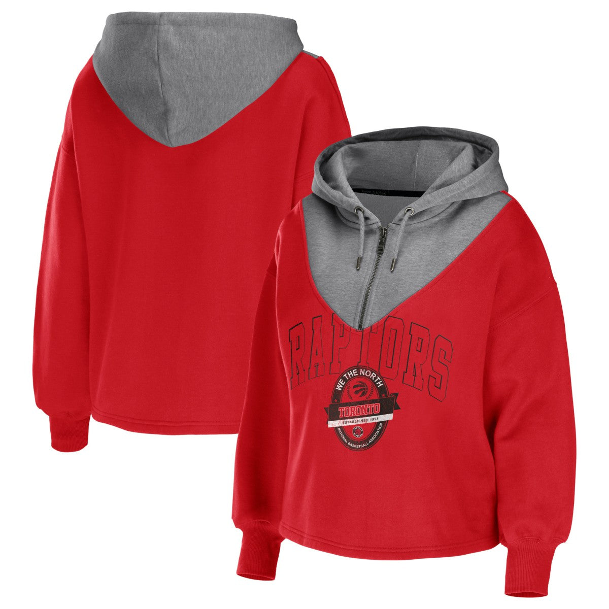 Red Toronto Raptors WEAR by Erin Andrews Women's Pieced Quarter-Zip Hoodie Jacket | NBA