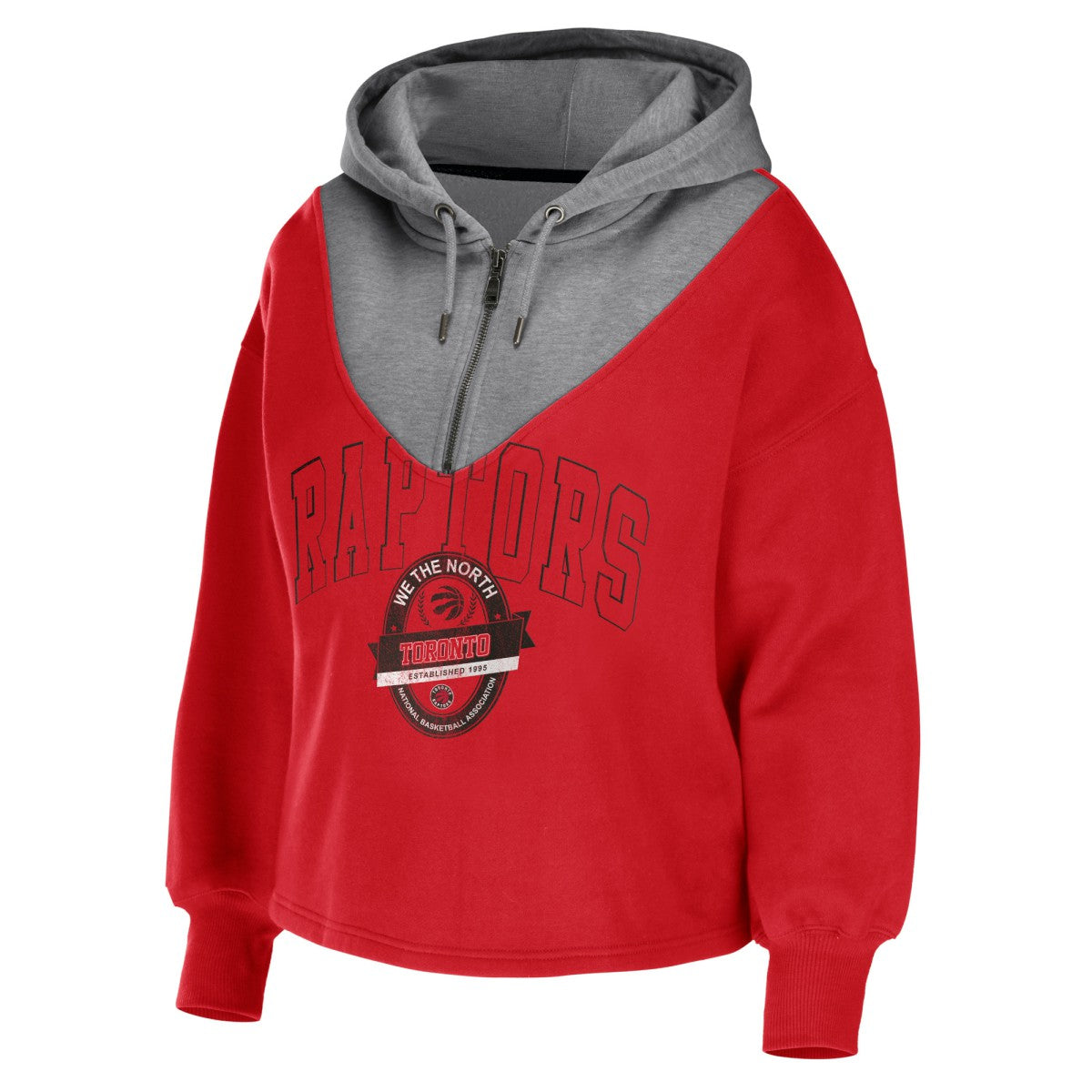 Red Toronto Raptors WEAR by Erin Andrews Women's Pieced Quarter-Zip Hoodie Jacket | NBA