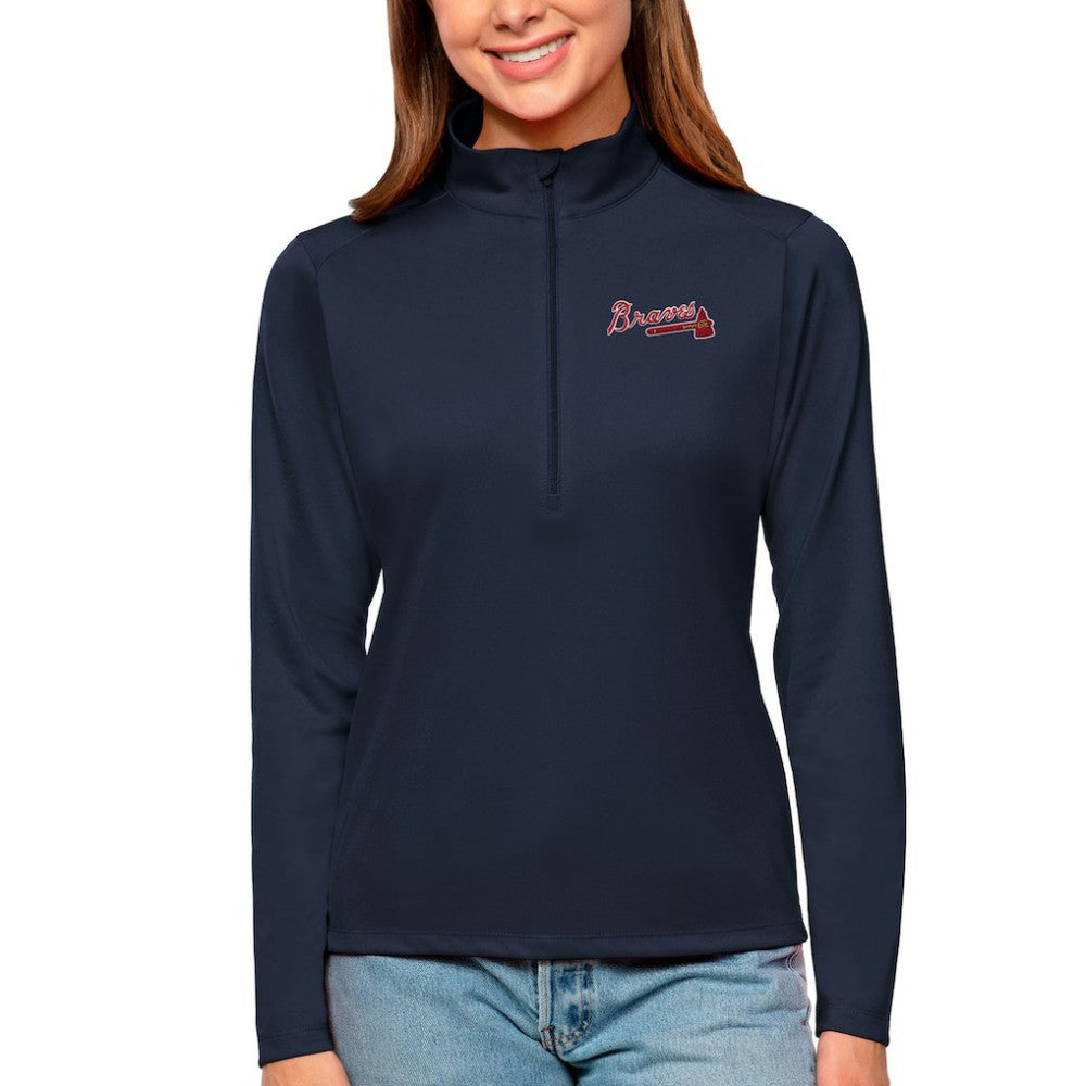 Atlanta Braves Antigua Women's Tribute Quarter-Zip Pullover Top - MLB Pullover