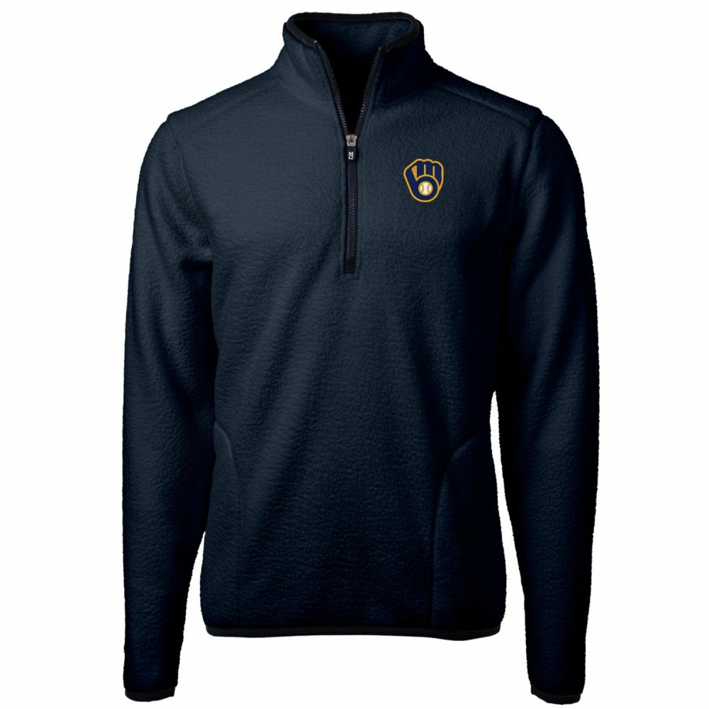 Milwaukee Brewers Cutter & Buck Big & Tall Cascade Eco Sherpa Fleece Quarter-Zip Pullover Jacket - MLB Jackets