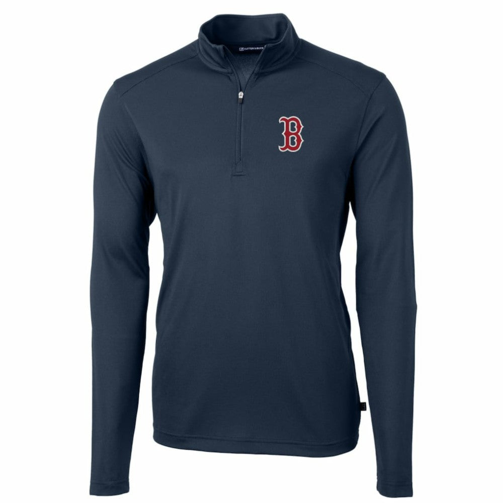 Boston Red Sox Cutter & Buck Big & Tall Virtue Eco Pique Quarter-Zip Pullover Jacket - MLB Jackets