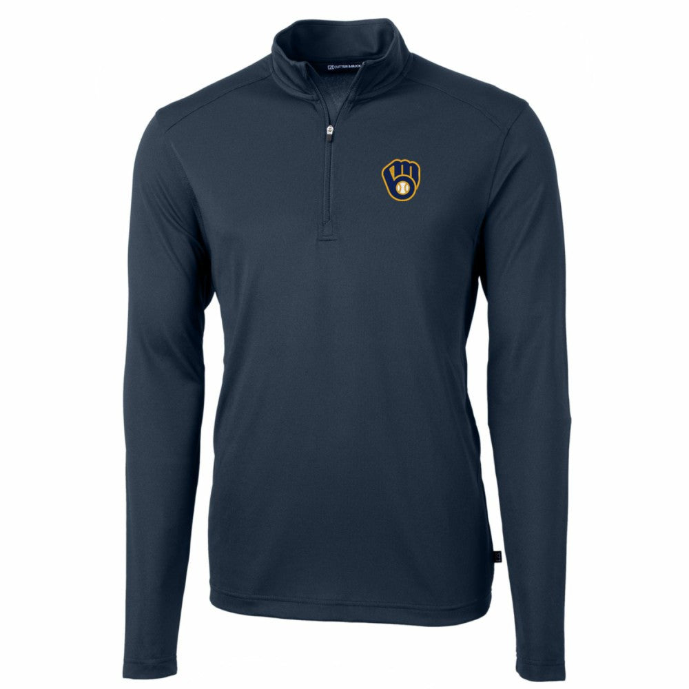 Milwaukee Brewers Cutter & Buck Big & Tall Virtue Eco Pique Quarter-Zip Pullover Jacket - MLB Jackets