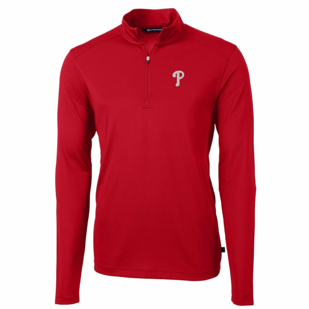 Philadelphia Phillies Cutter & Buck Big & Tall Virtue Eco Pique Quarter-Zip Pullover Jacket - MLB Jackets
