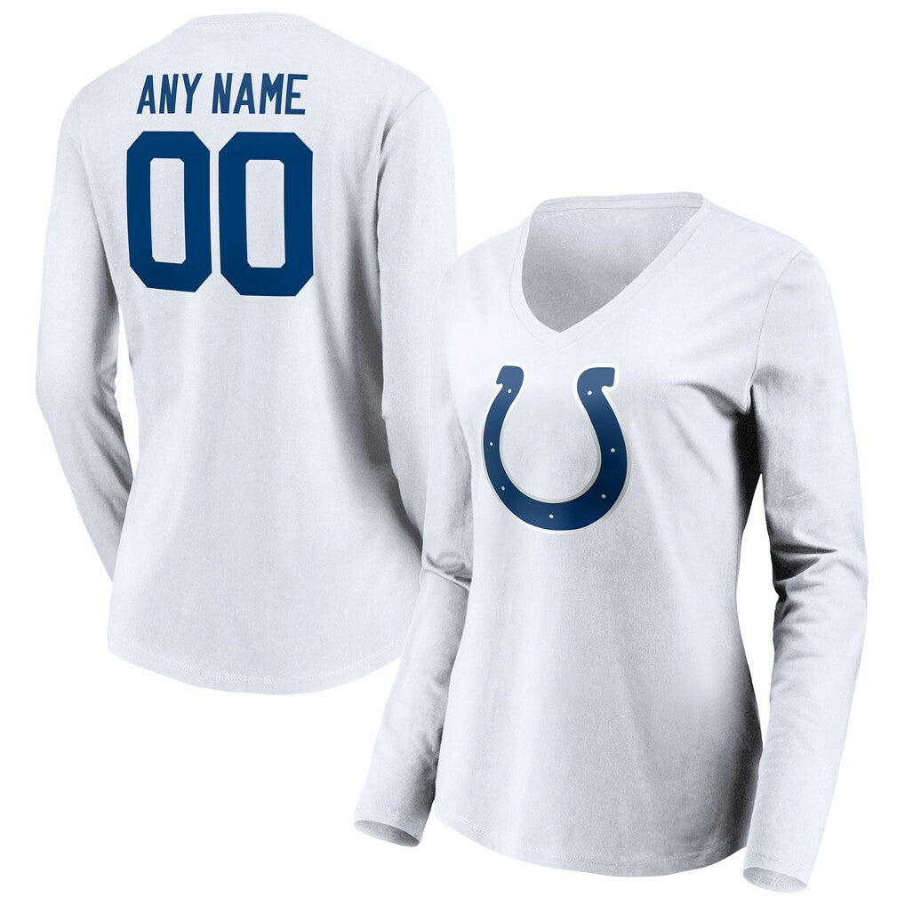 Indianapolis Colts Women's Team Authentic Logo Personalized Name & Number V-Neck Long Sleeve T-Shirt | NFL Outlet
