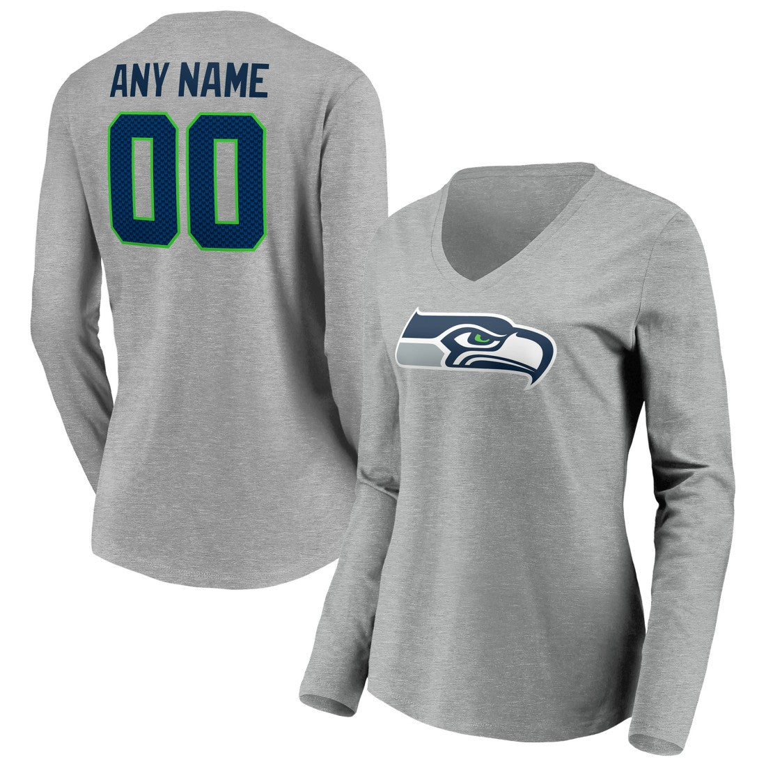 Seattle Seahawks Women's Team Authentic Custom Long Sleeve V-Neck T-Shirt | NFL US