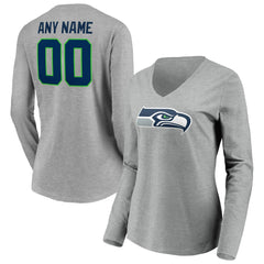 Seattle Seahawks Women's Team Authentic Custom Long Sleeve V-Neck T-Shirt | NFL US