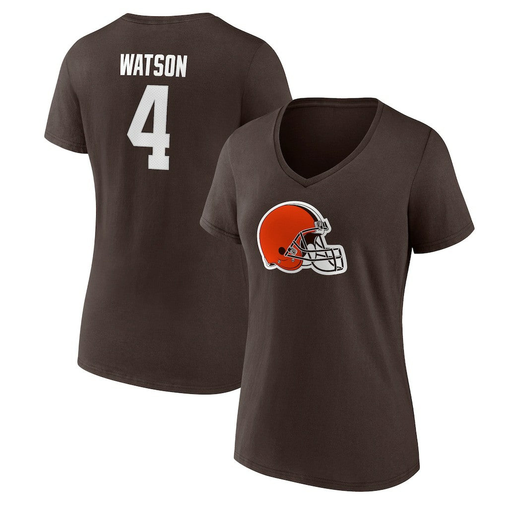 Cleveland Browns Deshaun Watson  Women's Player Icon Name & Number V-Neck T-Shirt | NFL Sale