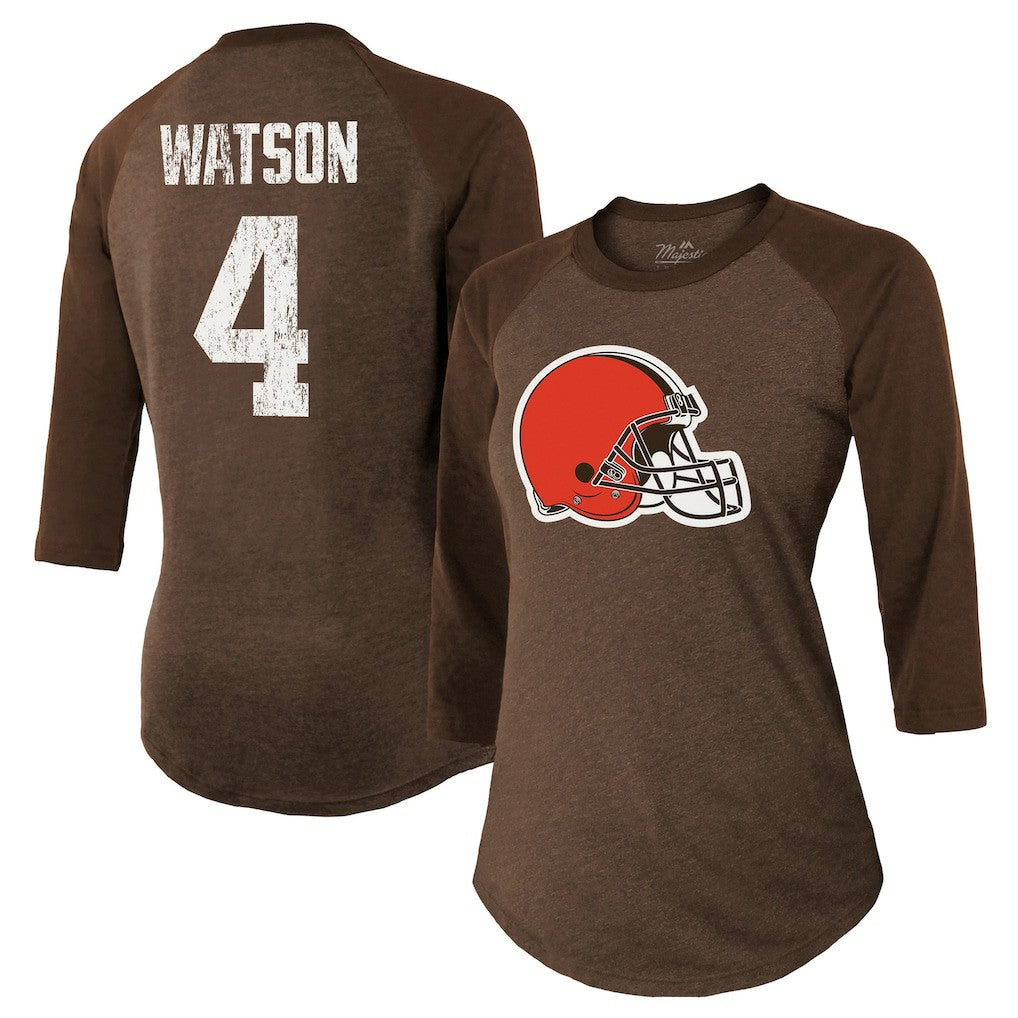 Cleveland Browns Deshaun Watson  Majestic Threads Women's Name & Number Raglan 3/4 Sleeve T-Shirt | NFL Hot