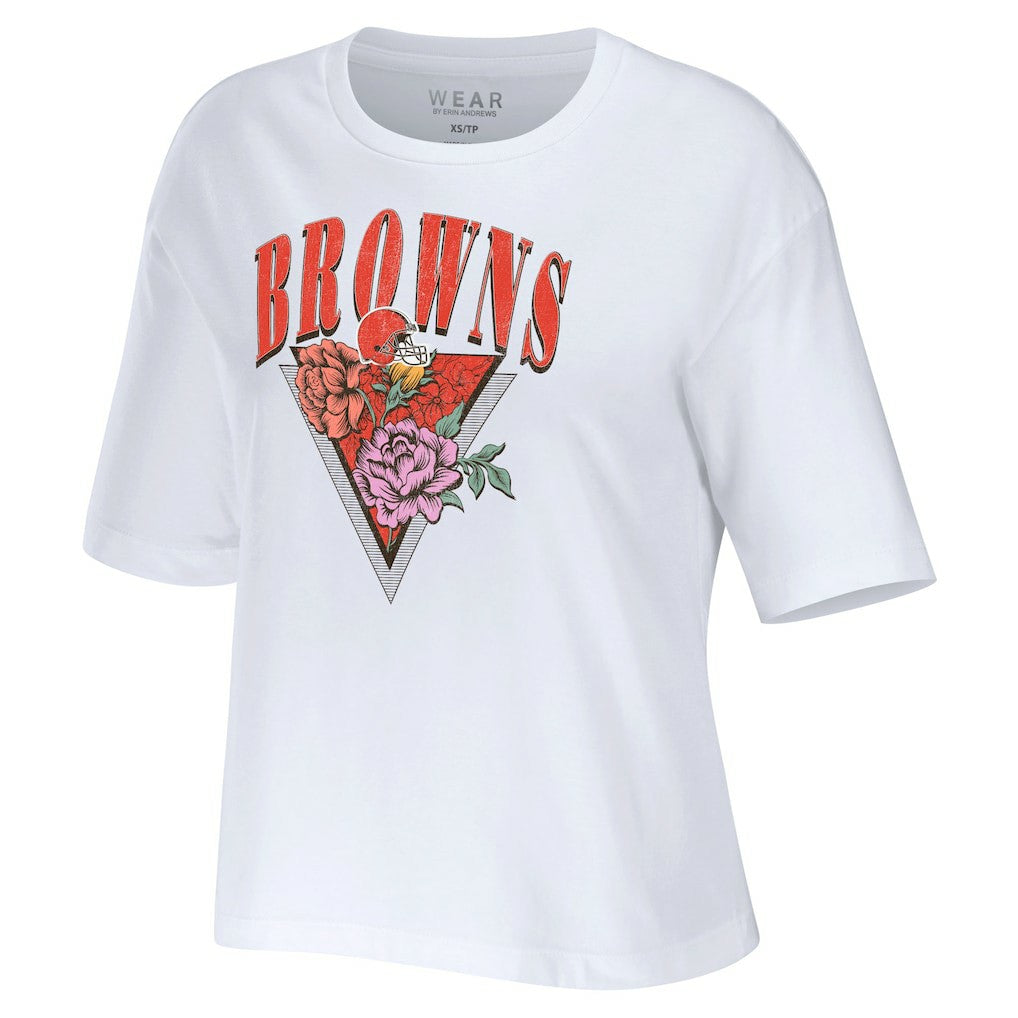 Cleveland Browns WEAR by Erin Andrews Women's Boxy Floral Cropped T-Shirt | NFL Discount