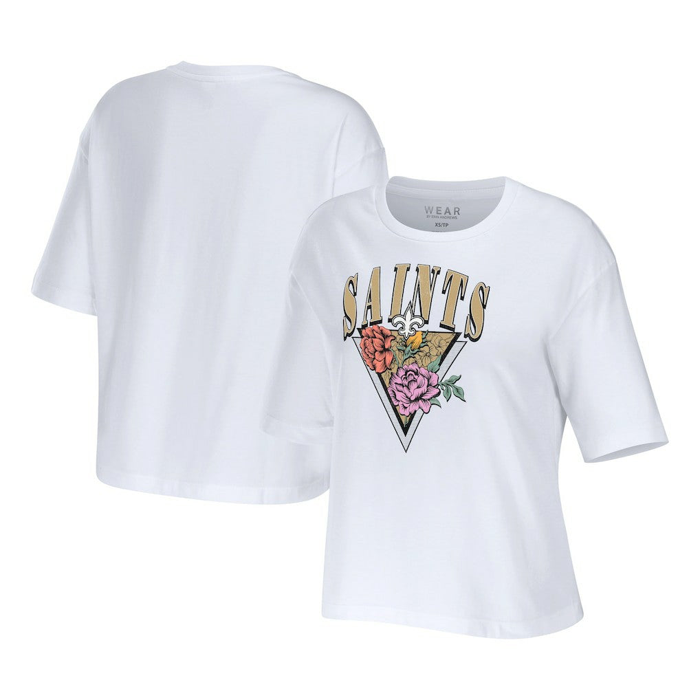 New Orleans Saints WEAR by Erin Andrews Women's Boxy Floral Cropped T-Shirt | NFL Sale