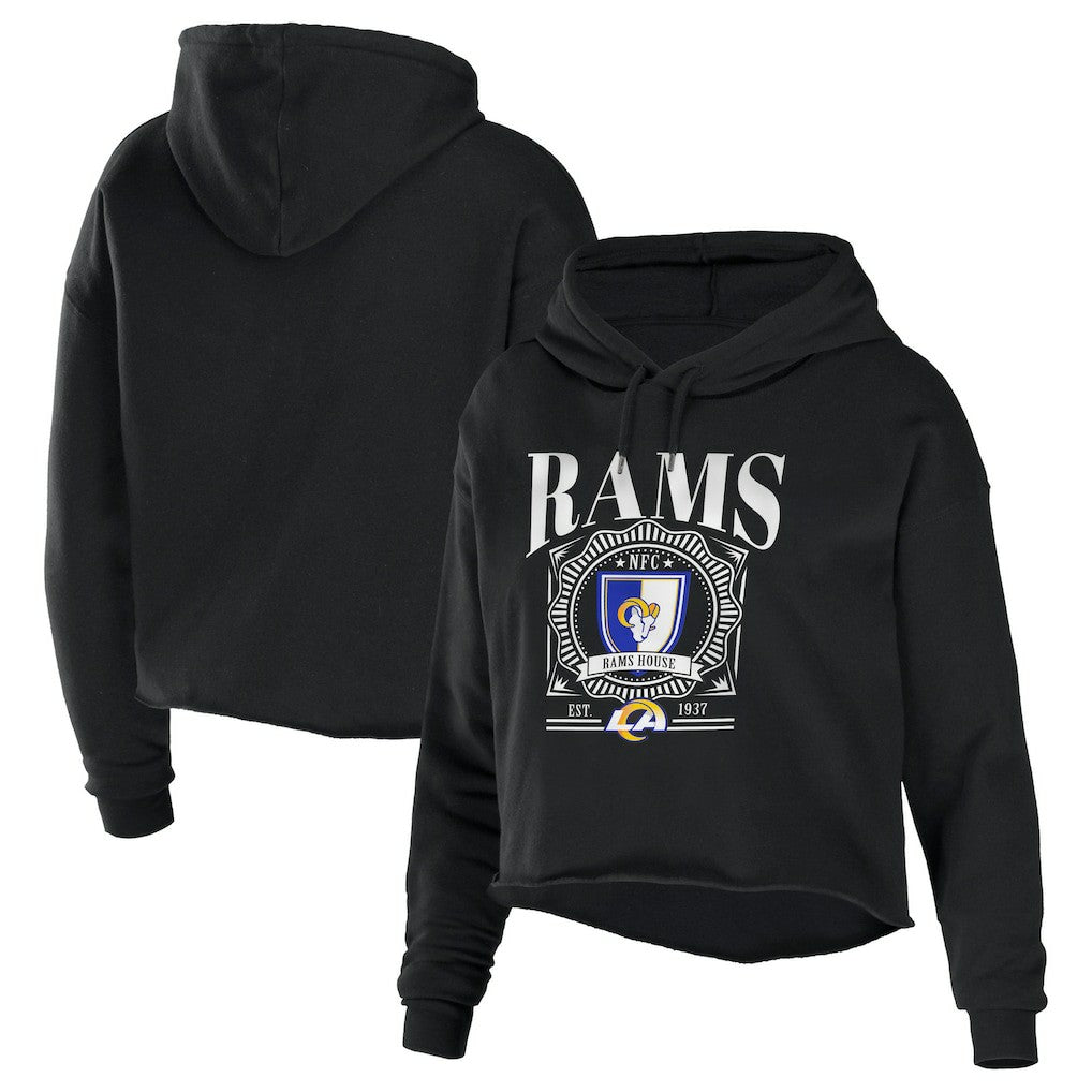 Los Angeles Rams WEAR by Erin Andrews Women's Cropped Sponge Fleece Pullover Hoodie | NFL Discount