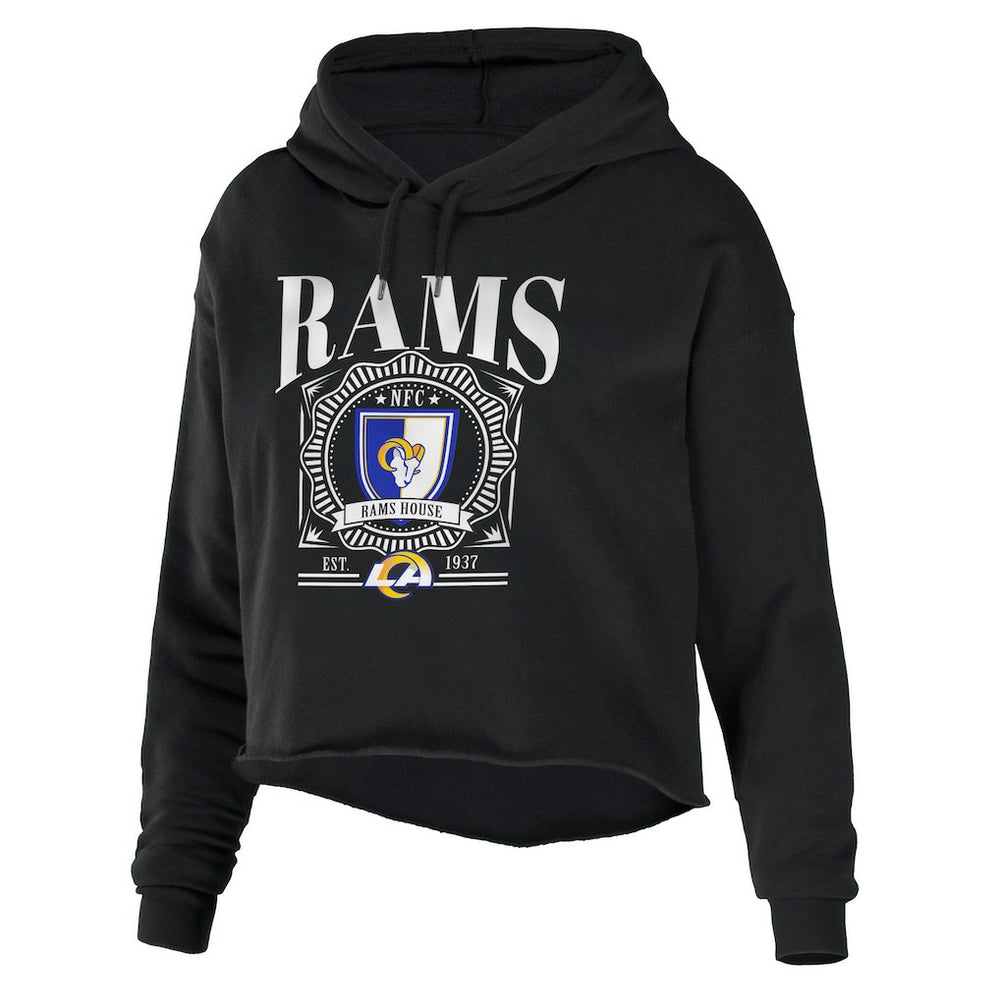 Los Angeles Rams WEAR by Erin Andrews Women's Cropped Sponge Fleece Pullover Hoodie | NFL Discount
