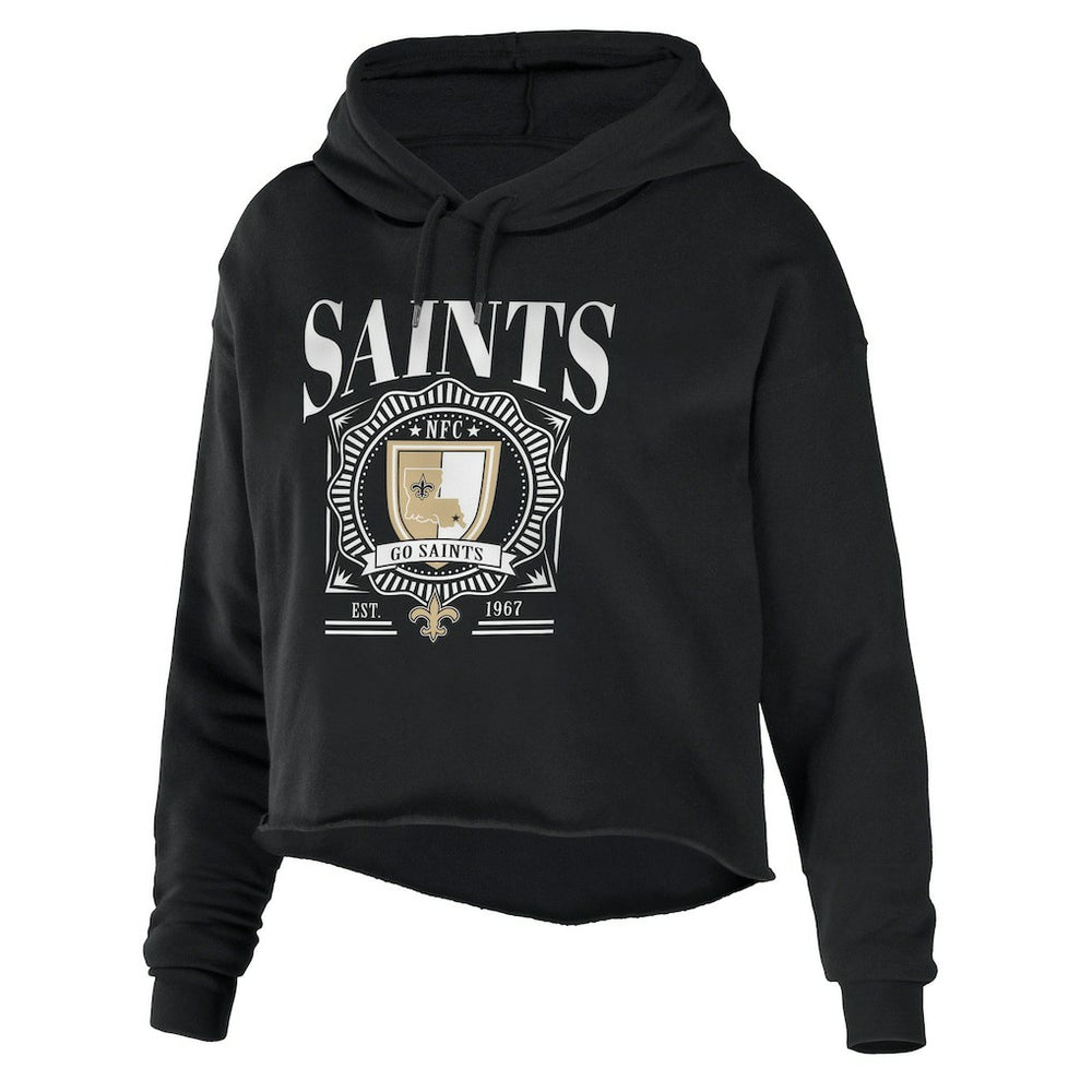New Orleans Saints WEAR by Erin Andrews Women's Cropped Sponge Fleece Pullover Hoodie | NFL Outlet