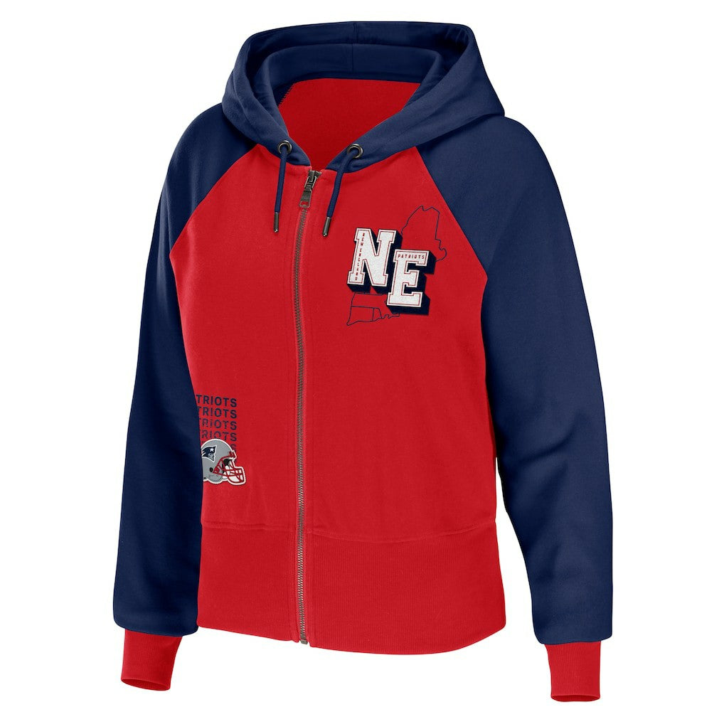 New England Patriots WEAR by Erin Andrews Women's Colorblock Lightweight Full-Zip Hoodie | NFL Outlet