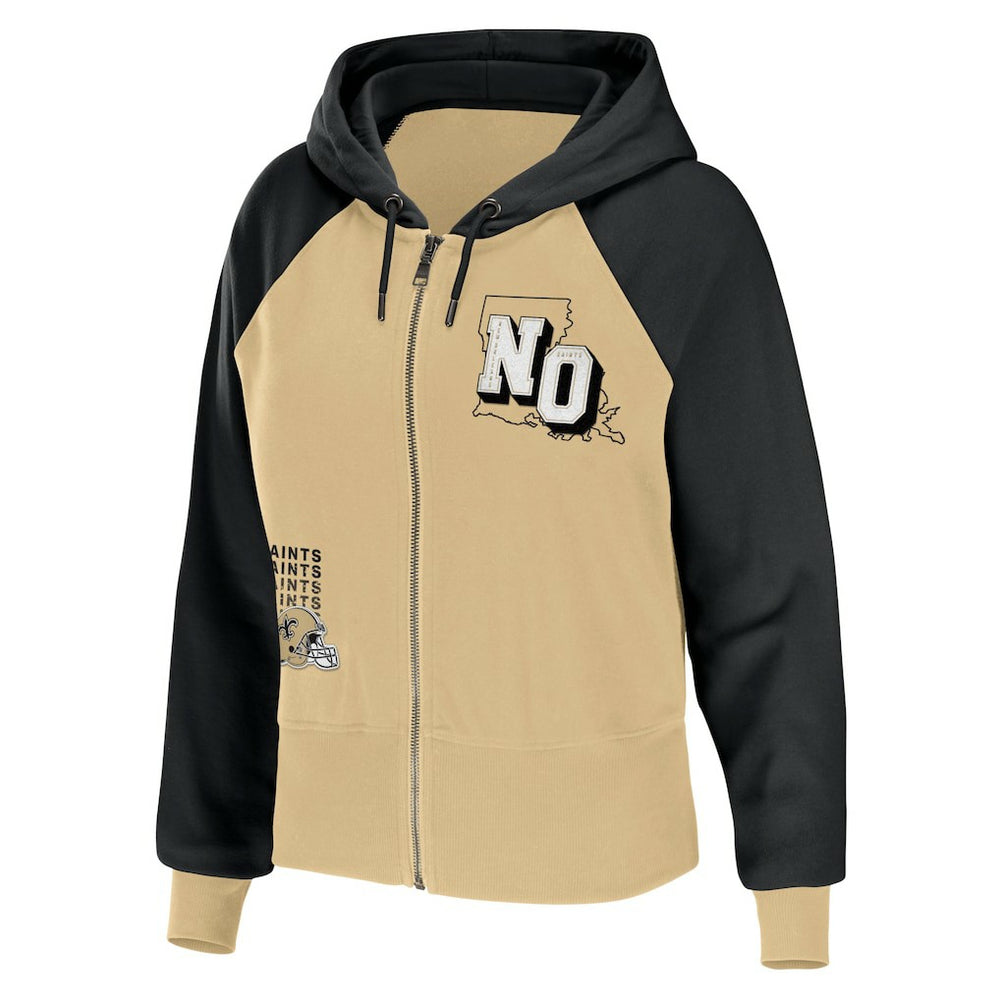 New Orleans Saints WEAR by Erin Andrews Women's Colorblock Lightweight Full-Zip Hoodie | NFL New