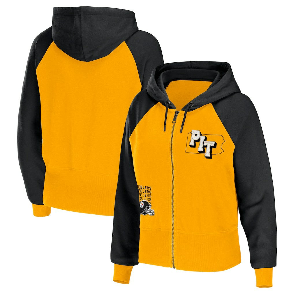 Pittsburgh Steelers WEAR by Erin Andrews Women's Colorblock Lightweight Full-Zip Hoodie | NFL Online