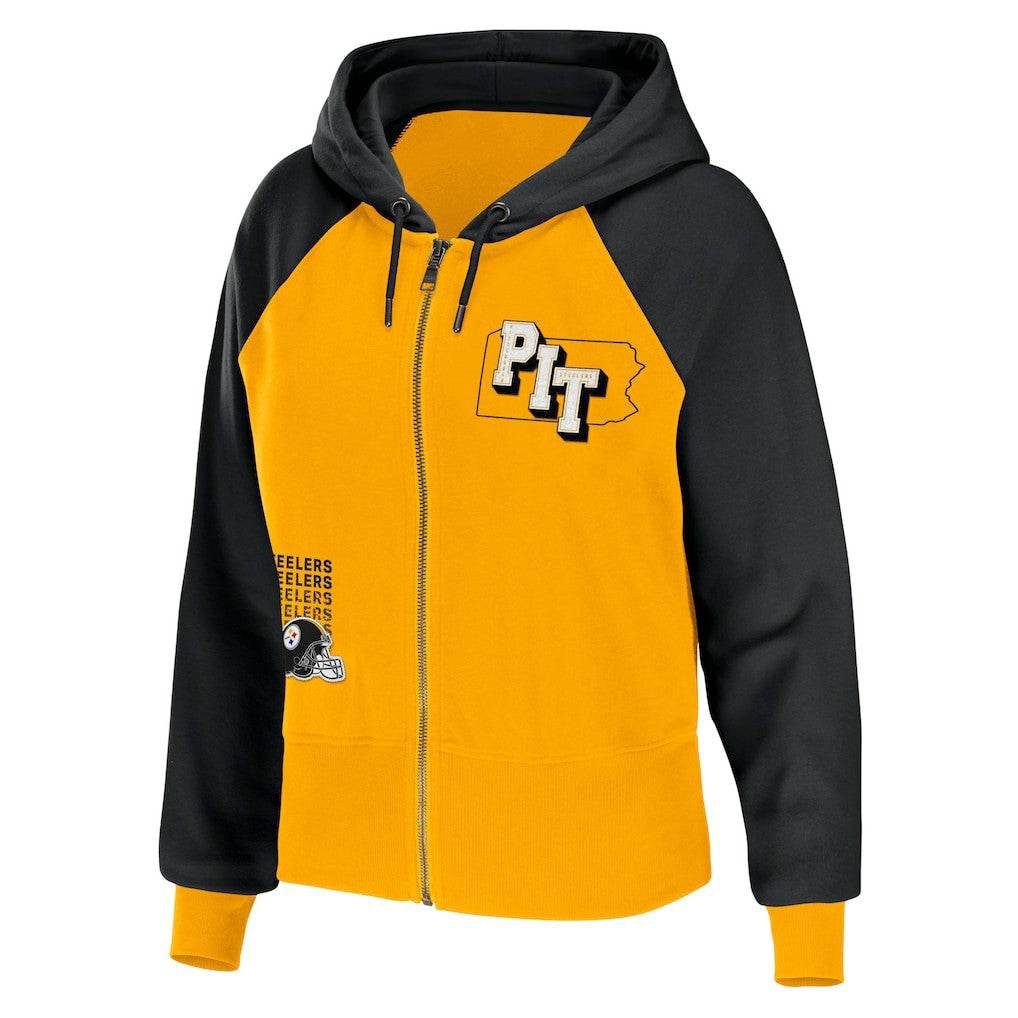 Pittsburgh Steelers WEAR by Erin Andrews Women's Colorblock Lightweight Full-Zip Hoodie | NFL Online