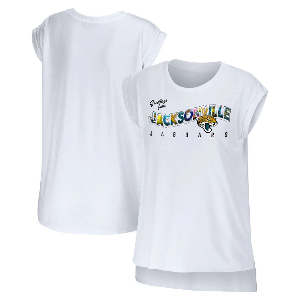 Jacksonville Jaguars WEAR by Erin Andrews Women's Greetings From Muscle T-Shirt | NFL Sale
