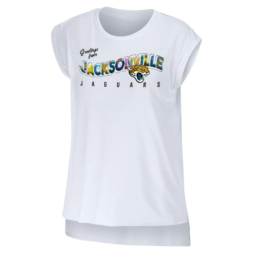 Jacksonville Jaguars WEAR by Erin Andrews Women's Greetings From Muscle T-Shirt | NFL Sale