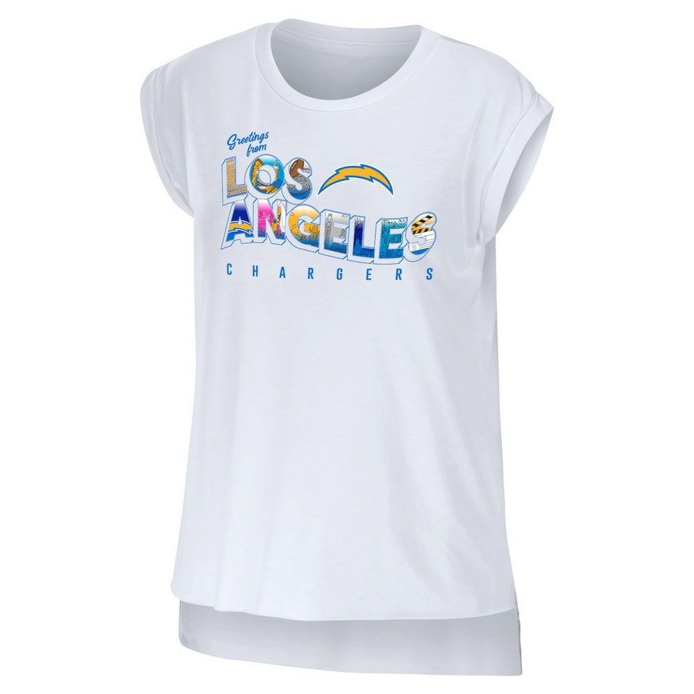 Los Angeles Chargers WEAR by Erin Andrews Women's Greetings From Muscle T-Shirt | NFL Discount