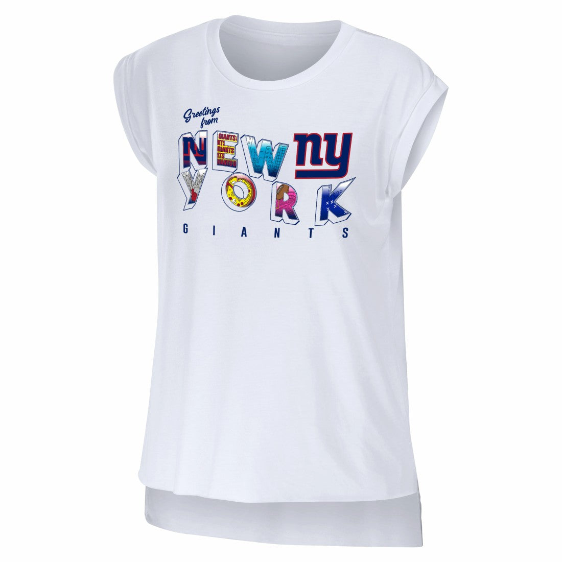 New York Giants WEAR by Erin Andrews Women's Greetings From Muscle T-Shirt | NFL Discount