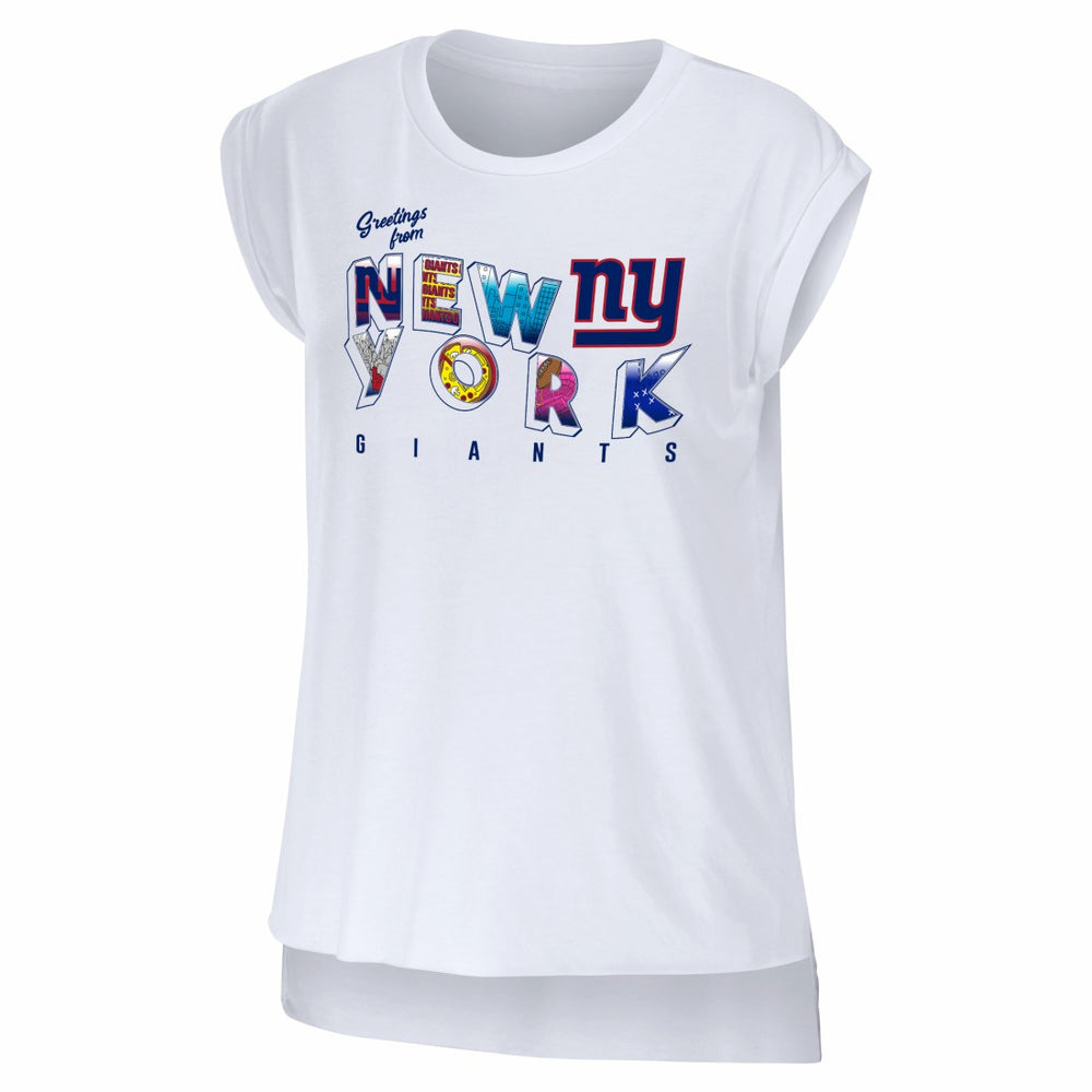 New York Giants WEAR by Erin Andrews Women's Greetings From Muscle T-Shirt | NFL Discount