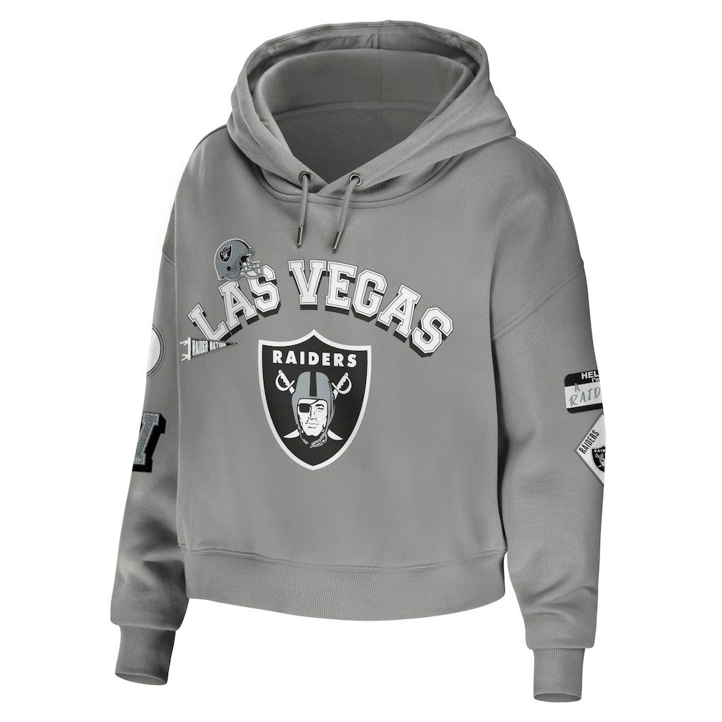 Las Vegas Raiders WEAR by Erin Andrews Women's Modest Cropped Pullover Hoodie | NFL Discount