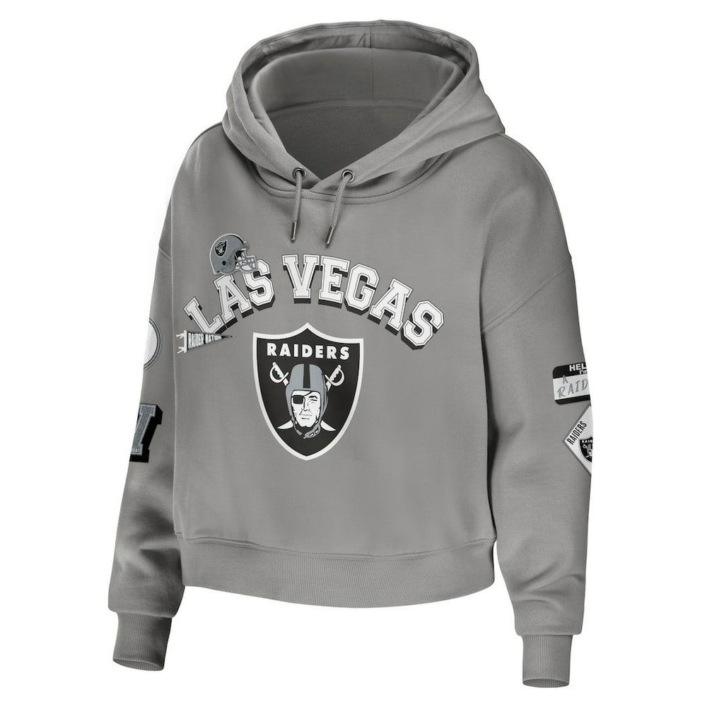 Las Vegas Raiders WEAR by Erin Andrews Women's Modest Cropped Pullover Hoodie | NFL Discount