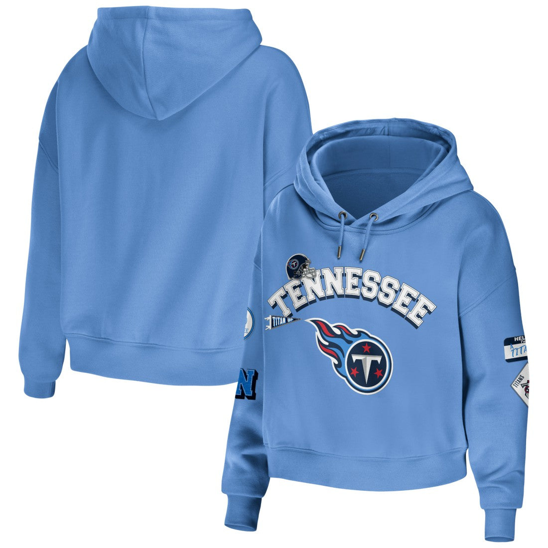 Tennessee Titans WEAR by Erin Andrews Women's Modest Cropped Pullover Hoodie | NFL Outlet