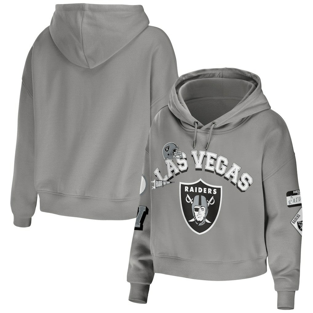 Las Vegas Raiders WEAR by Erin Andrews Women's Plus Size Modest Cropped Pullover Hoodie | NFL Sale