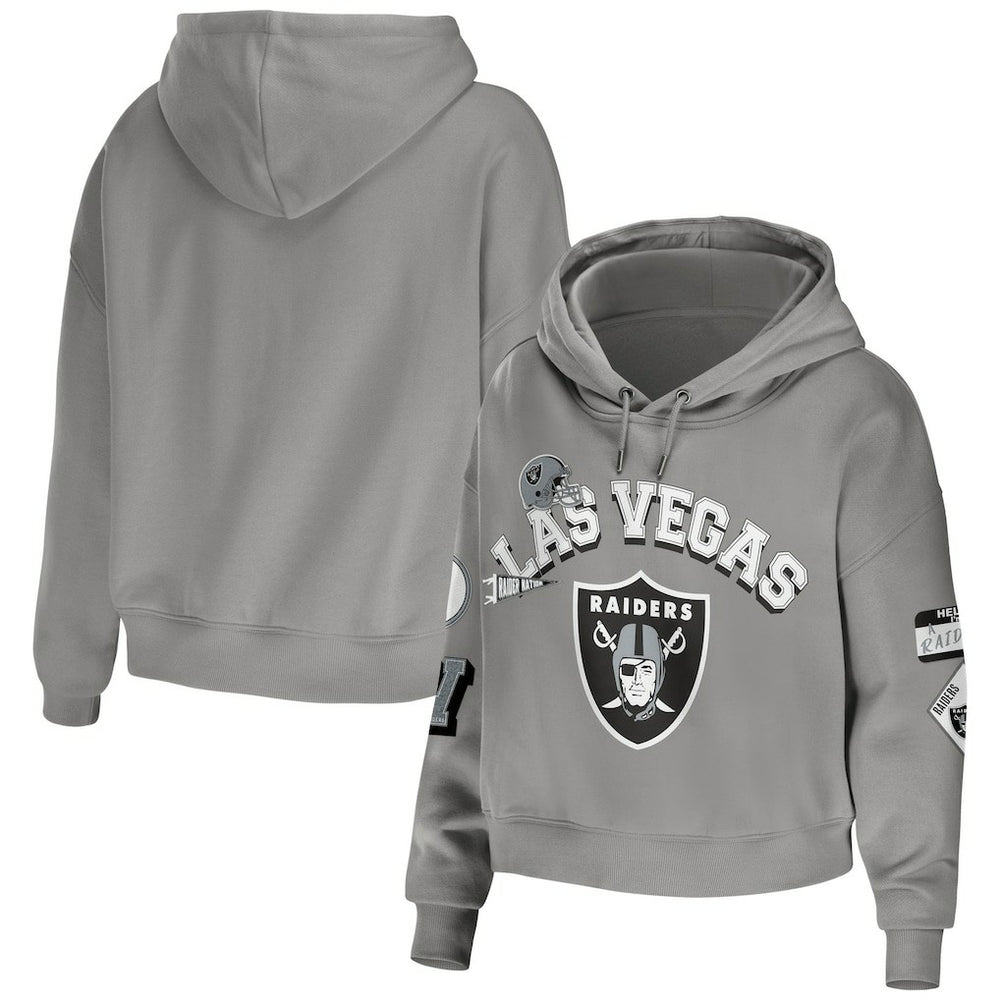 Las Vegas Raiders WEAR by Erin Andrews Women's Plus Size Modest Cropped Pullover Hoodie | NFL Sale