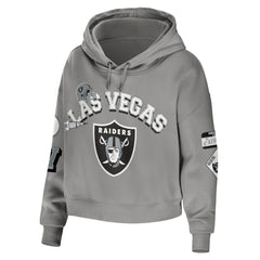 Las Vegas Raiders WEAR by Erin Andrews Women's Plus Size Modest Cropped Pullover Hoodie | NFL Sale