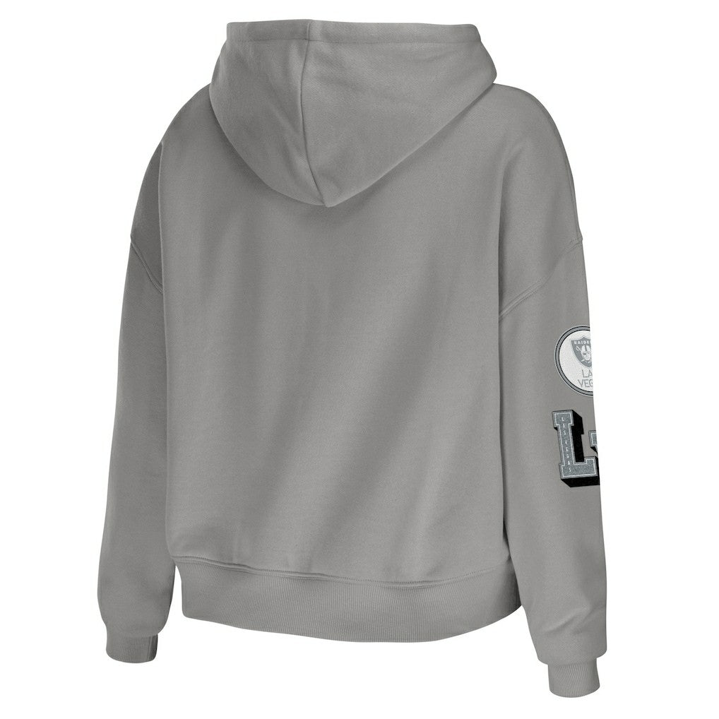 Las Vegas Raiders WEAR by Erin Andrews Women's Plus Size Modest Cropped Pullover Hoodie | NFL Sale