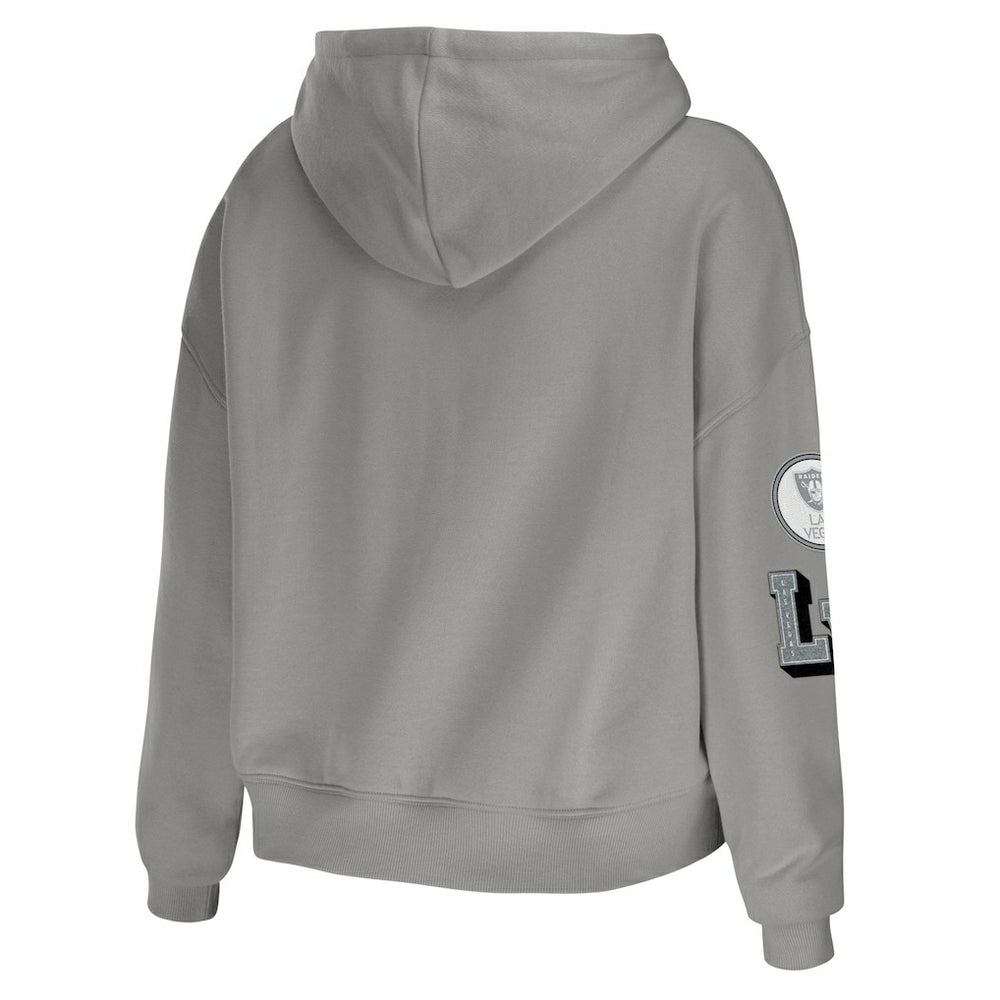 Las Vegas Raiders WEAR by Erin Andrews Women's Plus Size Modest Cropped Pullover Hoodie | NFL Sale