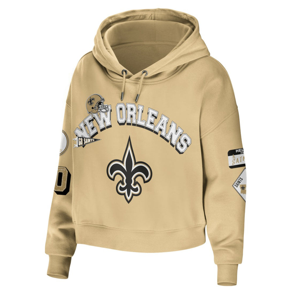 New Orleans Saints WEAR by Erin Andrews Women's Plus Size Modest Cropped Pullover Hoodie | NFL Discount
