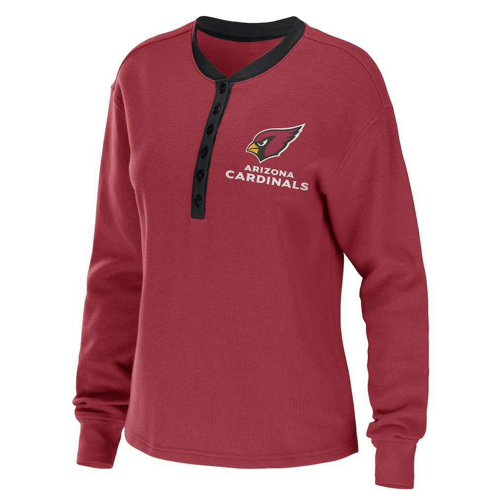 Arizona Cardinals WEAR by Erin Andrews Women's Waffle Henley Long Sleeve T-Shirt | NFL Online