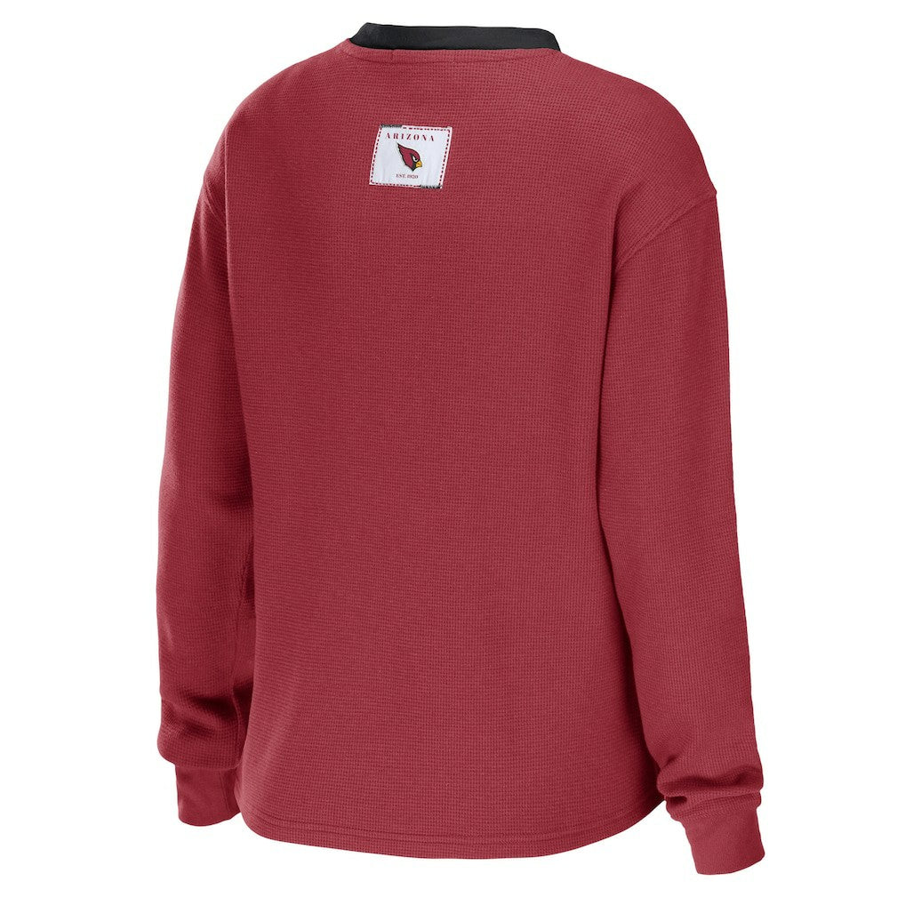 Arizona Cardinals WEAR by Erin Andrews Women's Waffle Henley Long Sleeve T-Shirt | NFL Online