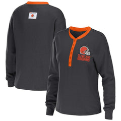 Cleveland Browns WEAR by Erin Andrews Women's Waffle Henley Long Sleeve T-Shirt | NFL Hot