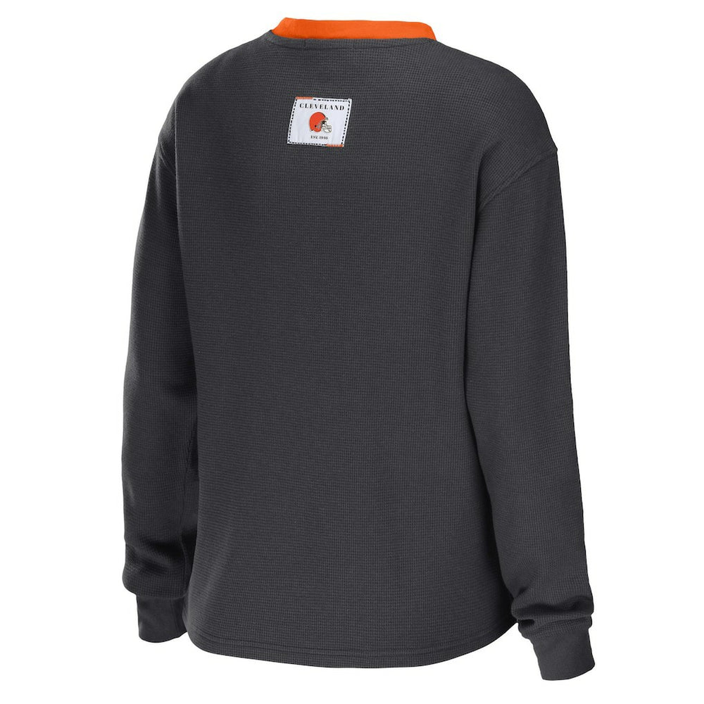 Cleveland Browns WEAR by Erin Andrews Women's Waffle Henley Long Sleeve T-Shirt | NFL Hot