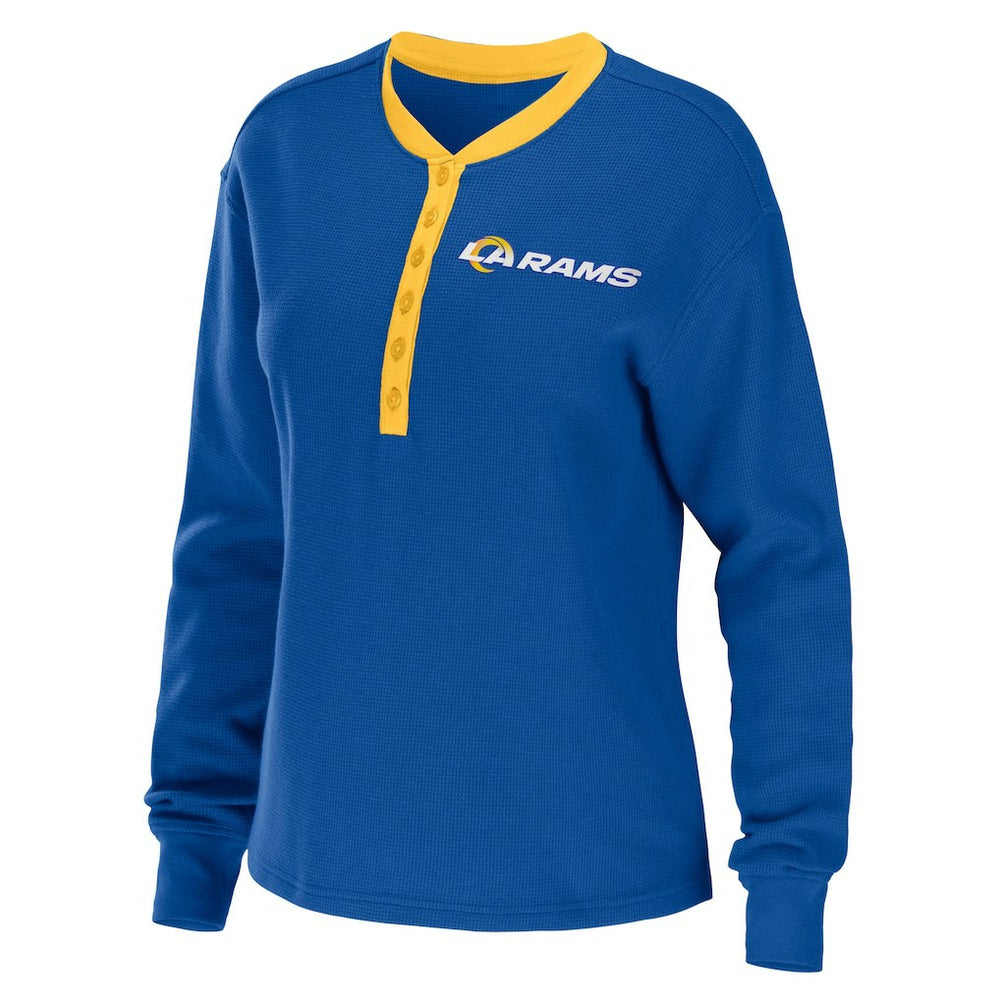 Los Angeles Rams WEAR by Erin Andrews Women's Waffle Henley Long Sleeve T-Shirt | NFL New