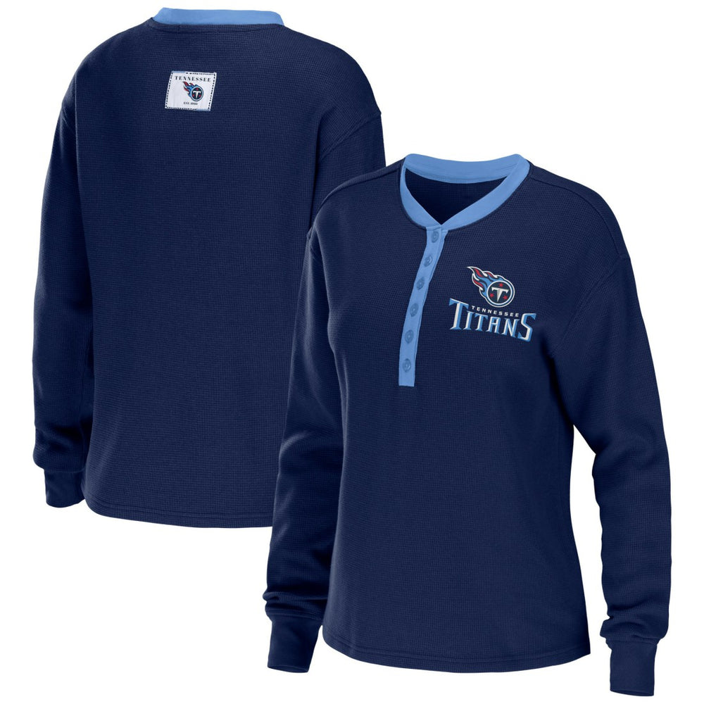 Tennessee Titans WEAR by Erin Andrews Women's Waffle Henley Long Sleeve T-Shirt | NFL Online