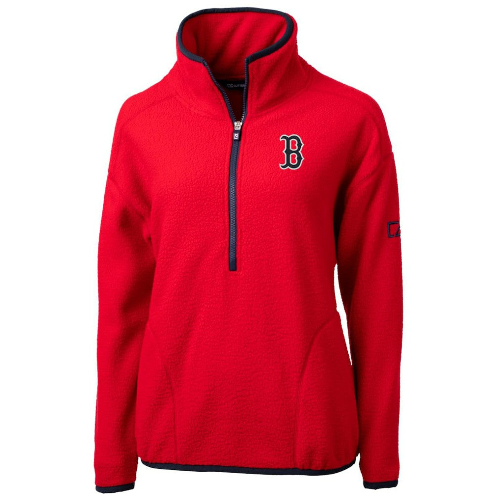 Boston Red Sox Cutter & Buck Women's Cascade Eco Sherpa Fleece Quarter-Zip Pullover Jacket - MLB Jackets
